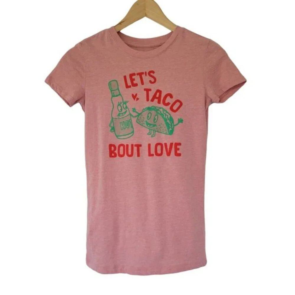 Free State Lets Taco Bout Love Graphic T Shirt Womens XS Guava Peach